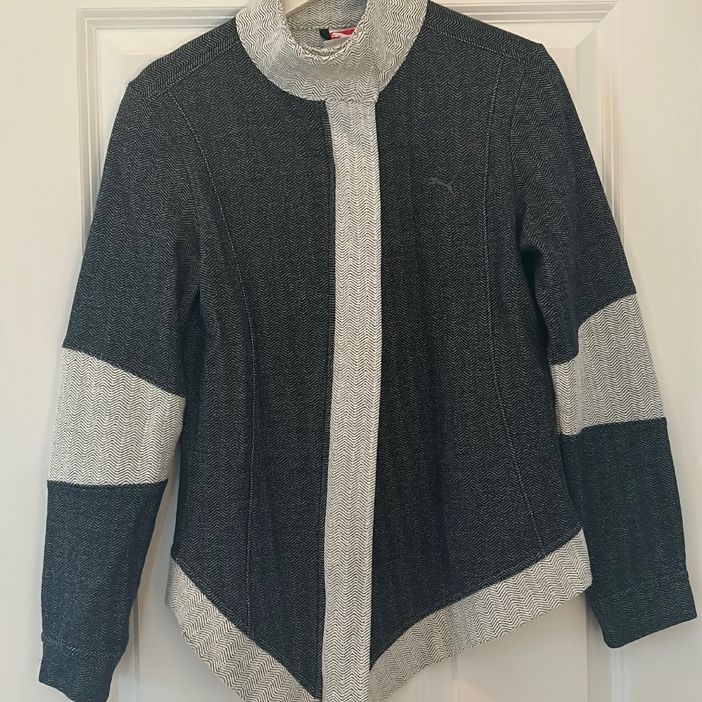 PUMA Herringbone Gray Zip Asymmetrical Moto Jacket